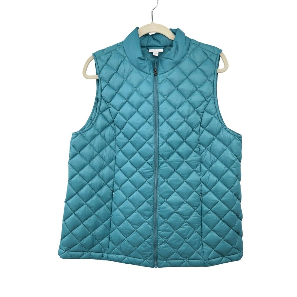 J Jill Down Puffer Vest Womens L Blue Quilted Zip Front Pockets Used - Picture 15 of 15